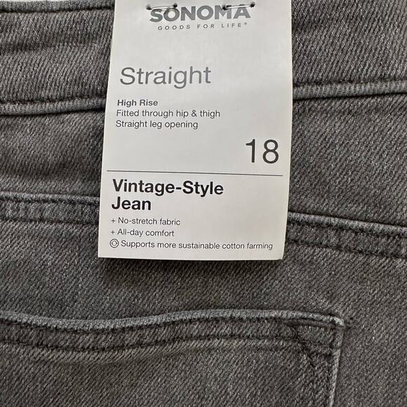 Sonoma Gray Black Wash High Rise Vintage Style Straight Leg Jeans Size 18 NEW - Picture 8 of 12